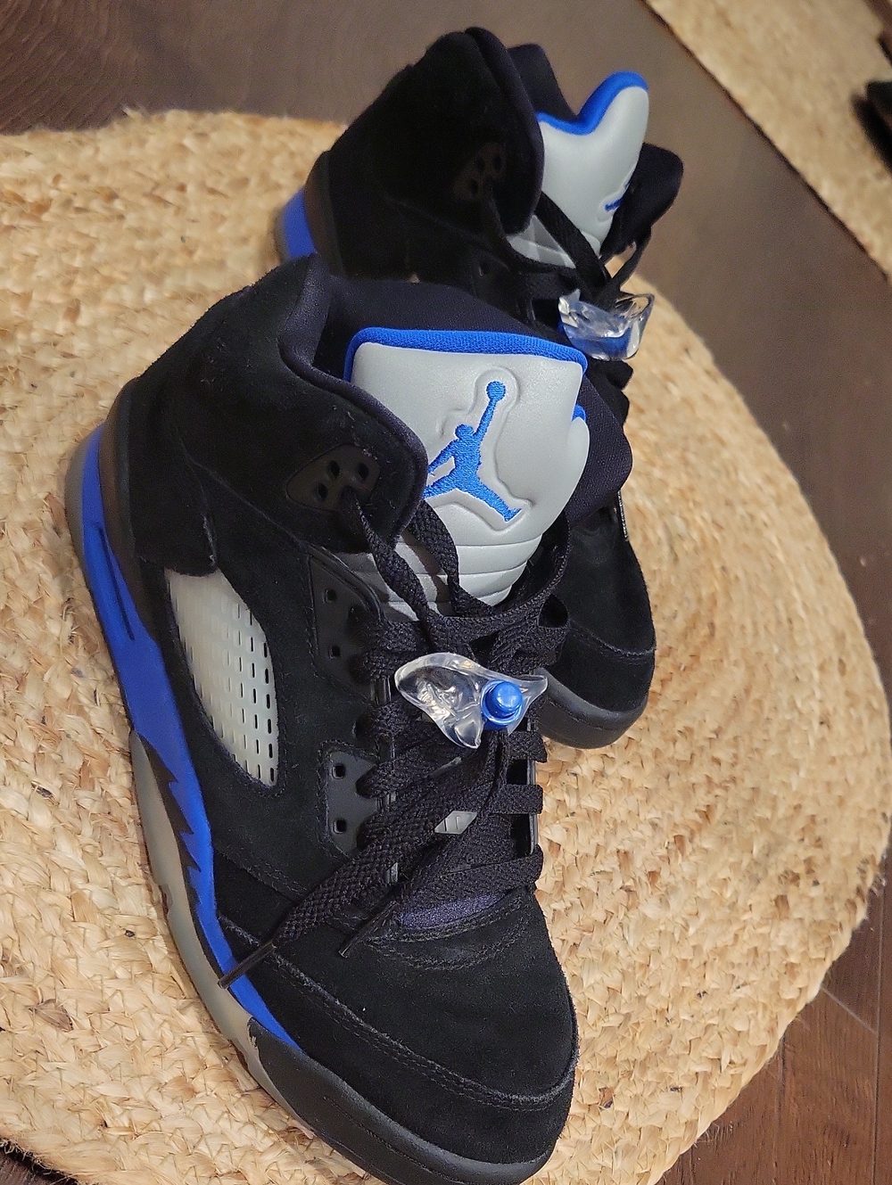 Jordan Kids Black and Blue Retro Basketball Sneakers